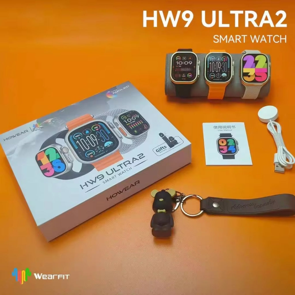 Smartwatch HW9 Ultra 2 with 3 bands + keychain - Black