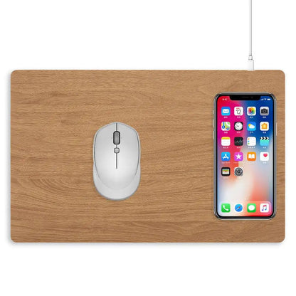 Wood Mouse Pad with Wireless Charging - Light Brown