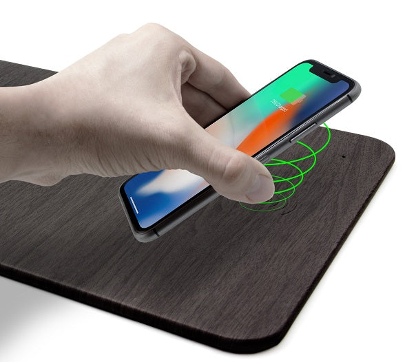 Wood Mouse Pad with Wireless Charging - Black