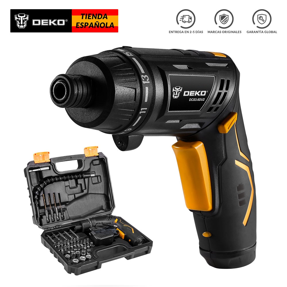 DEKO DCS3.6DU2 Cordless Electric Screwdriver Household Rechargeable battery Screwdriver with Twistable Handle with LED Torch