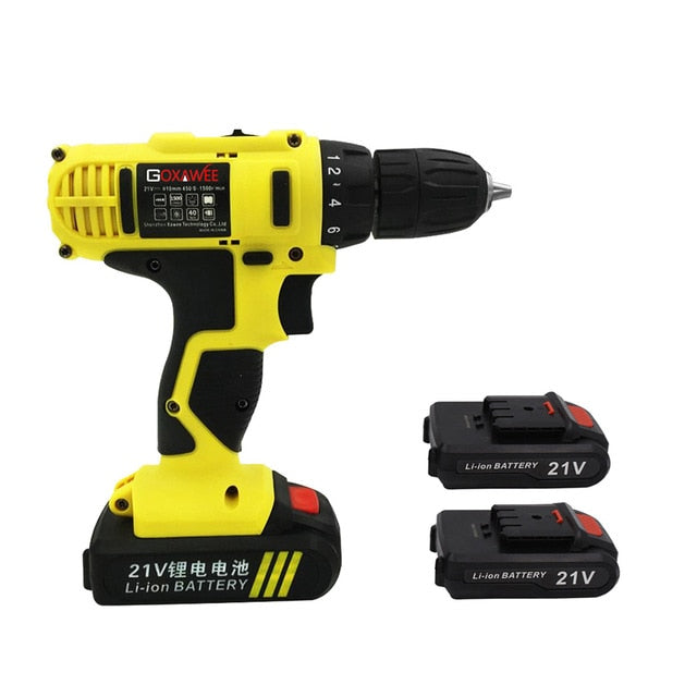 GOXAWEE 21V/12V/16.8V Electric Screwdriver Cordless With 2 Lithium Batteries Rechargeable Mini Drill 2-Speed Wireless Power Tool