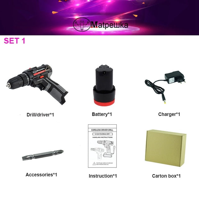 12V Cordless Electric Drill mini Electric Screwdriver Rechargeable Lithium Battery Electric Screw Driver Power Tools