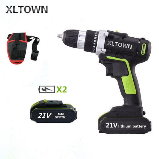 XLTOWN 21V electric screwdriver rechargeable lithium battery cordless drill  with 2battery power tool Multi-function hand drill