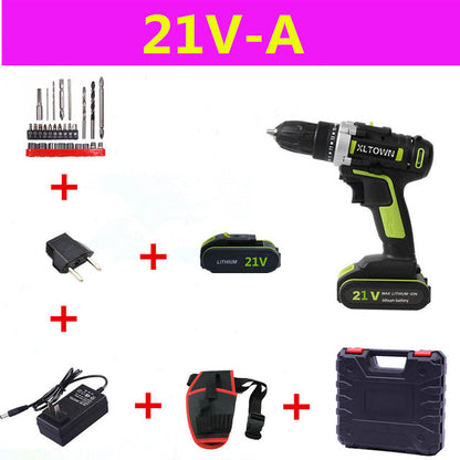 XLTOWN 21V electric screwdriver rechargeable lithium battery cordless drill  with 2battery power tool Multi-function hand drill