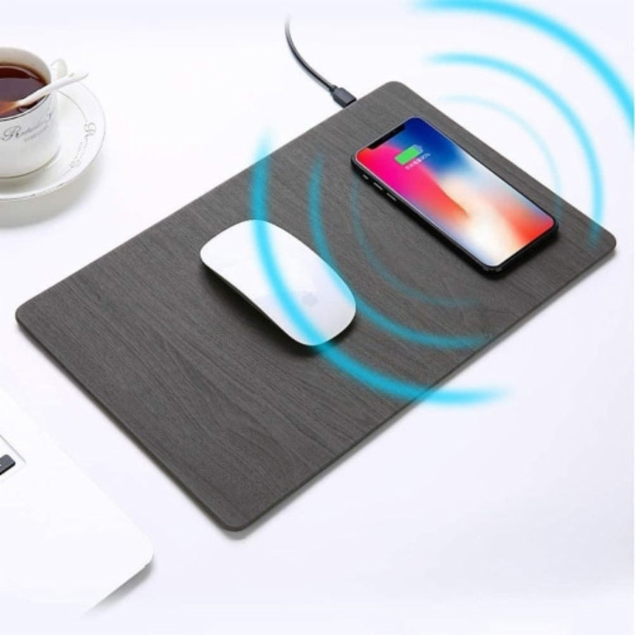 Wood Mouse Pad with Wireless Charging - Black